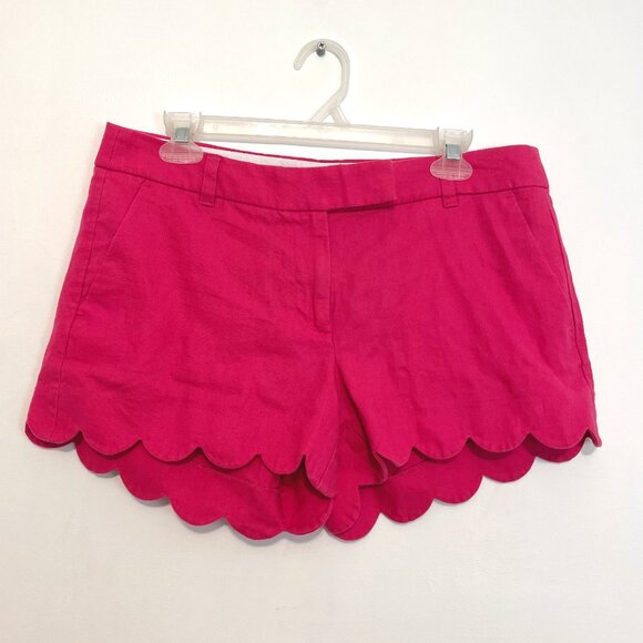 J. CREW Factory 4" Linen Cotton Scalloped Hem Short Solid Pink Preppy Shorts 8 - Picture 2 of 16